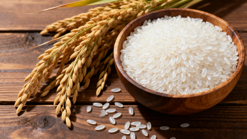 丰收的馈赠饱满白米与金黄稻穗的质朴组合大米稻米稻穗粮食