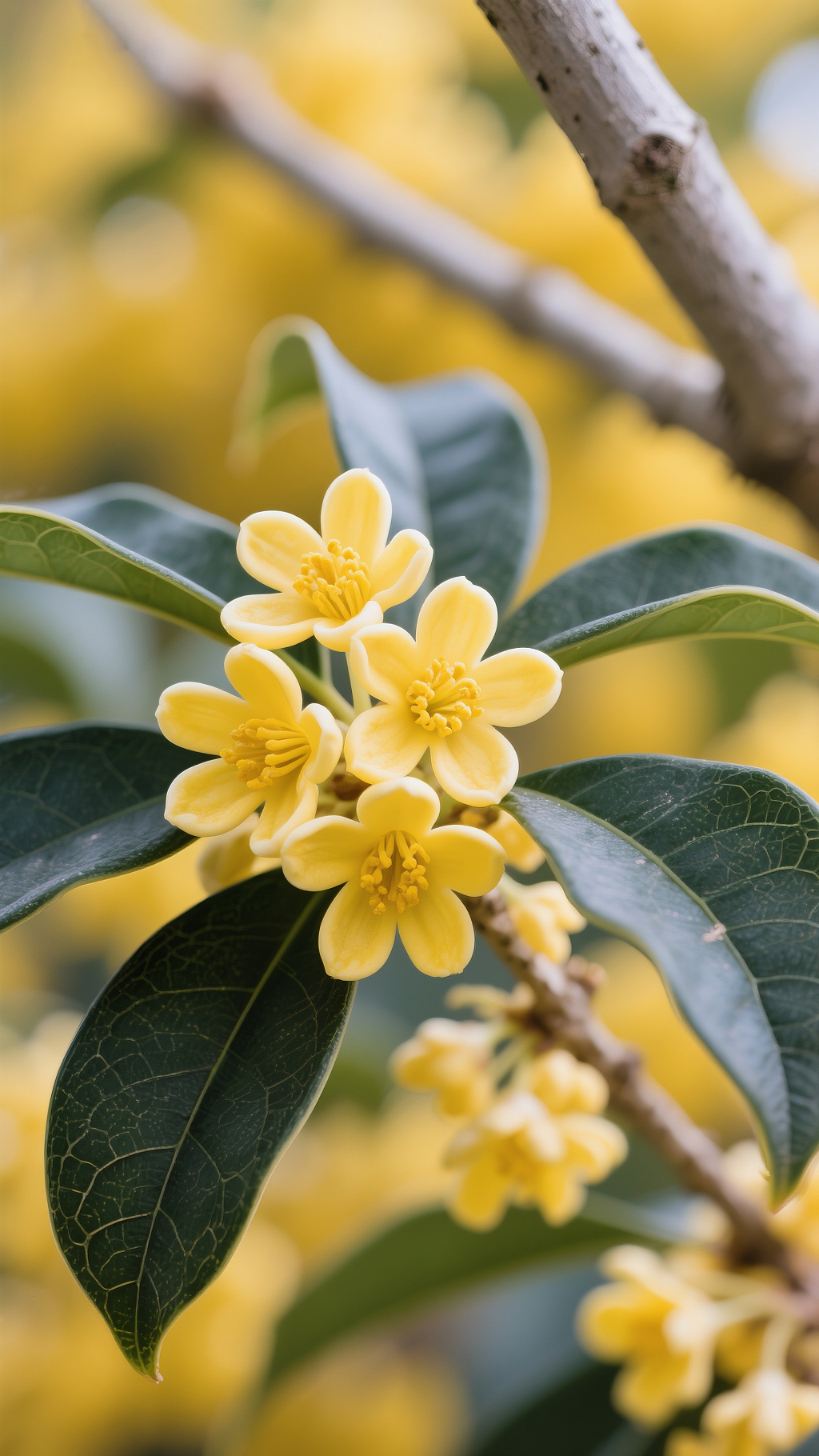 秋日芬芳金黄桂花与翠绿枝叶的清新组合