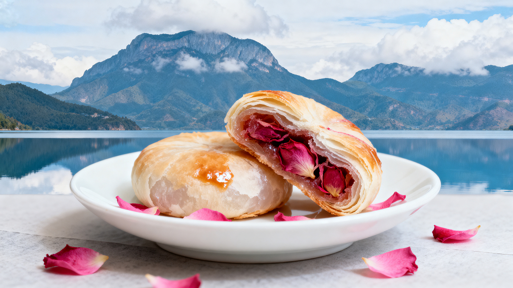 一盘美味的玫瑰花饼