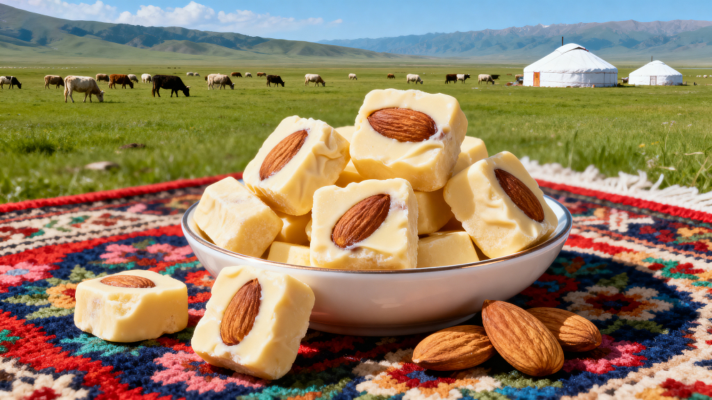 一盘内蒙美食奶疙瘩巴旦木