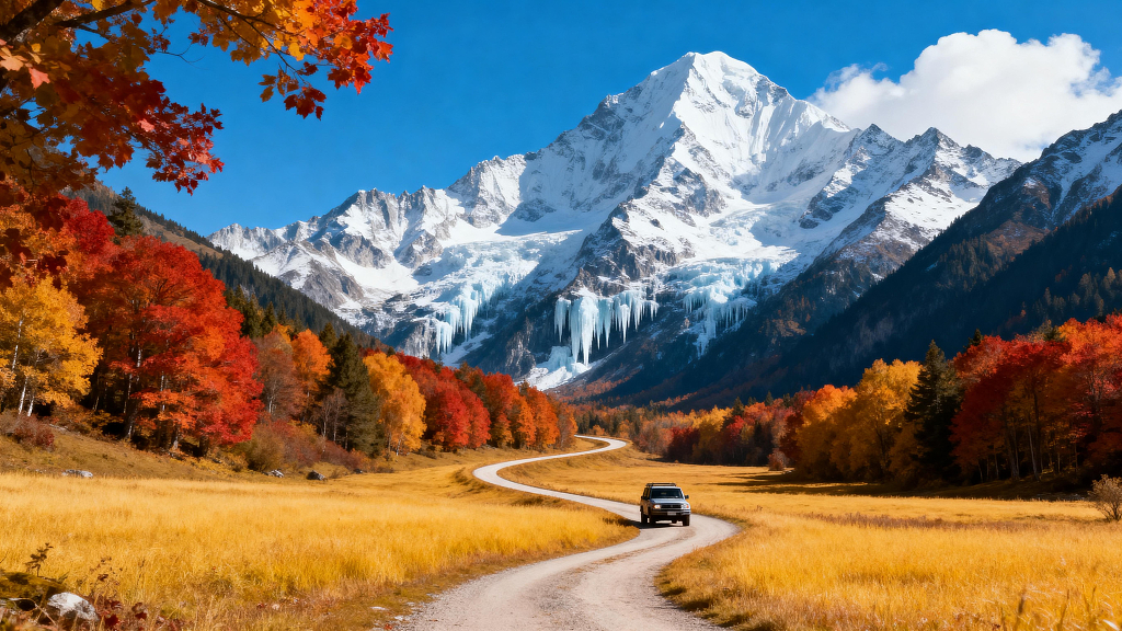 雪山秋季雪山秋景雪山雪山公路自驾雪山高原秋景高山秋色秋季山脉