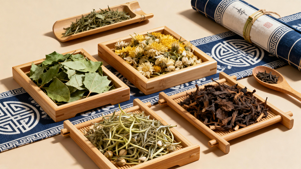 传统草药花茶摆拍展示图