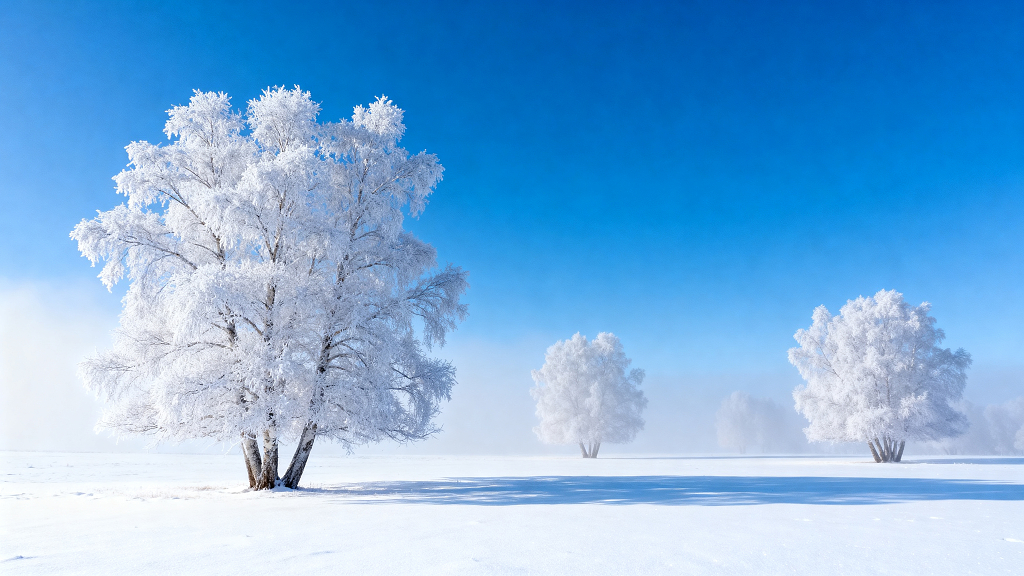 雪原雾凇之美霜花树木设计素材平面设计风景海报冬季海报雾凇素材