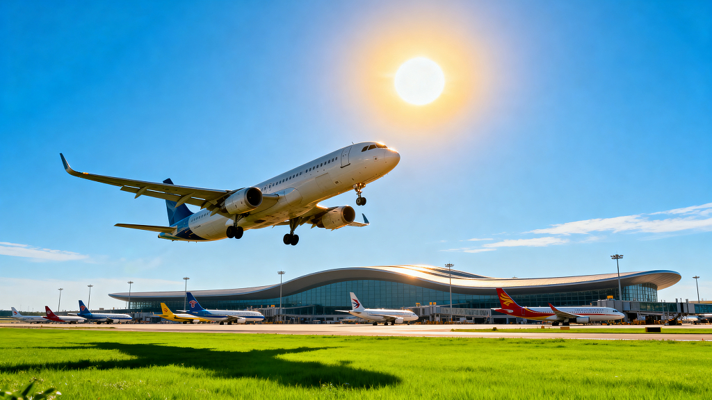 民航客机机场运营航空运输机场风光飞机降落设计素材平面设计