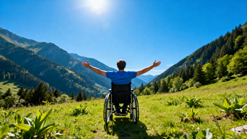 自然怀抱中的生命力量励志主题公益主题残疾人元素轮椅元素