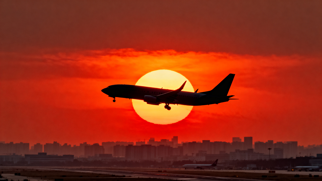 飞机场日落场景图黄昏晚霞场景图城市场景图旅行日落飞机黄昏