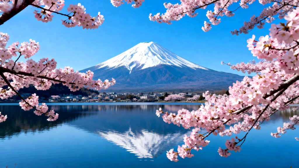 富士山与樱花美景日本风光设计素材平面设计风景海报旅游海报