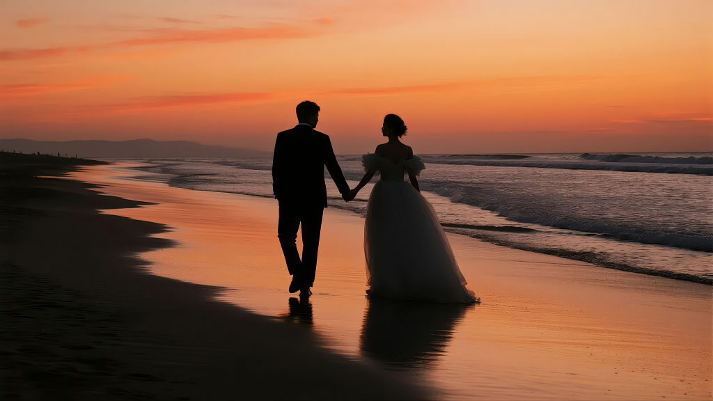 国庆节假期在海边举行婚礼的浪漫剪影