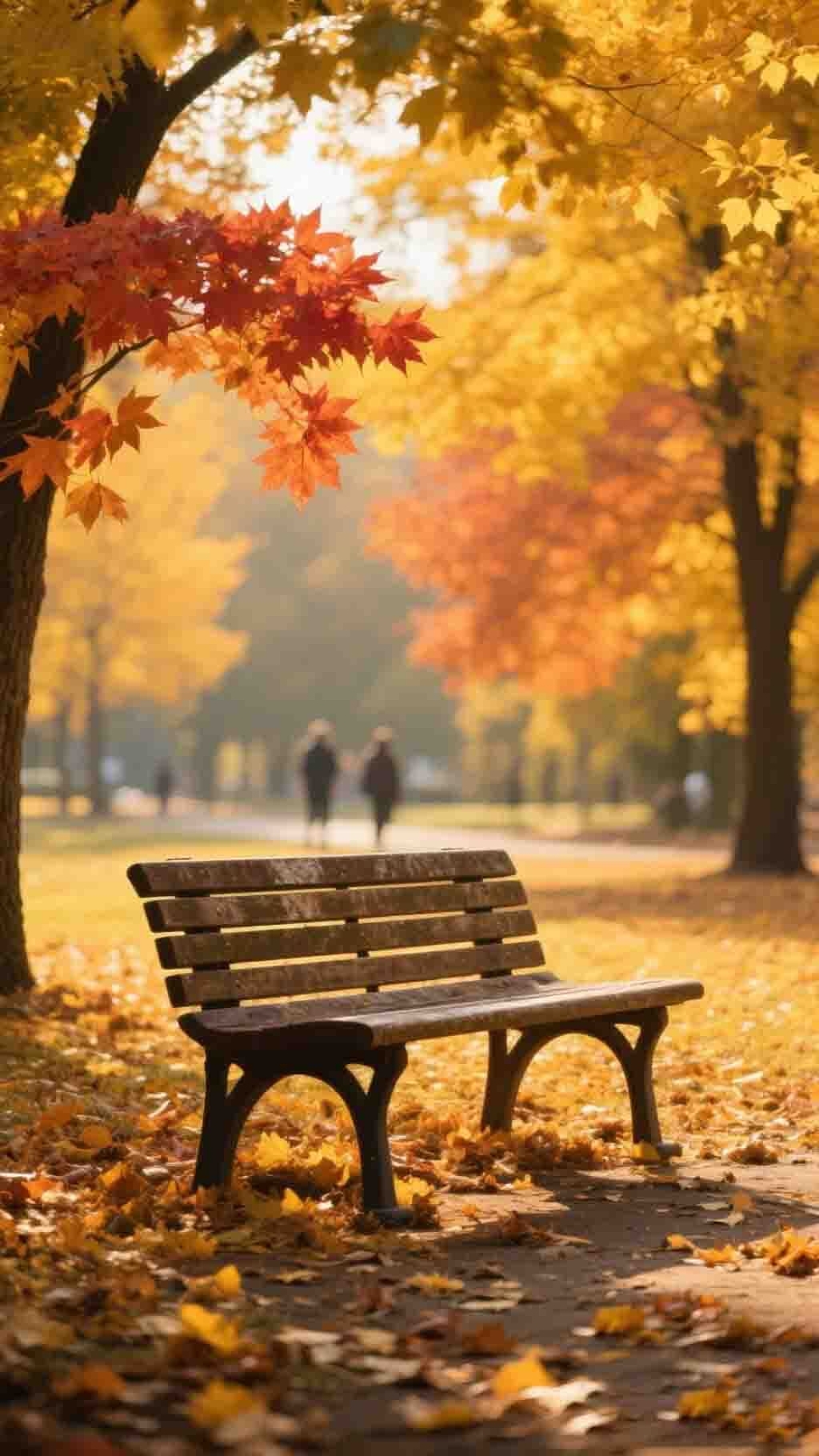 秋天的公园里的长椅