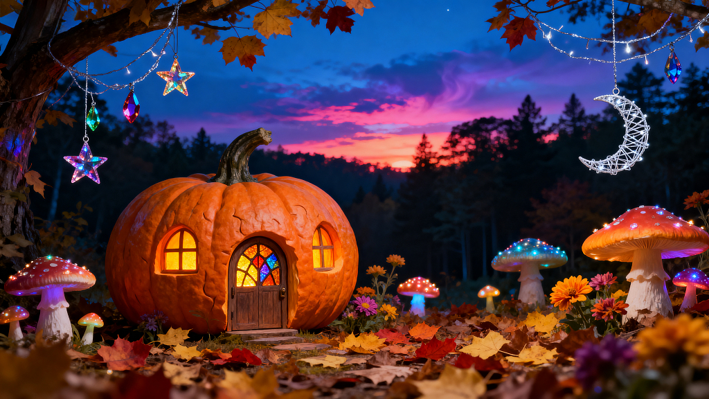 万圣节南瓜森林小屋设计素材节日海报万圣节海报南瓜屋素材