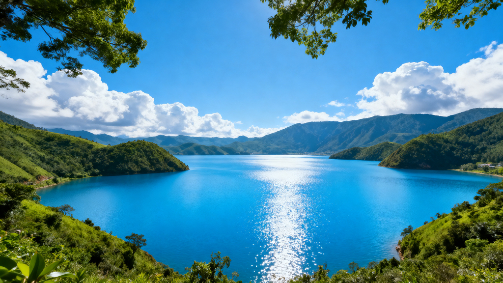 湖泊青山蓝天白云