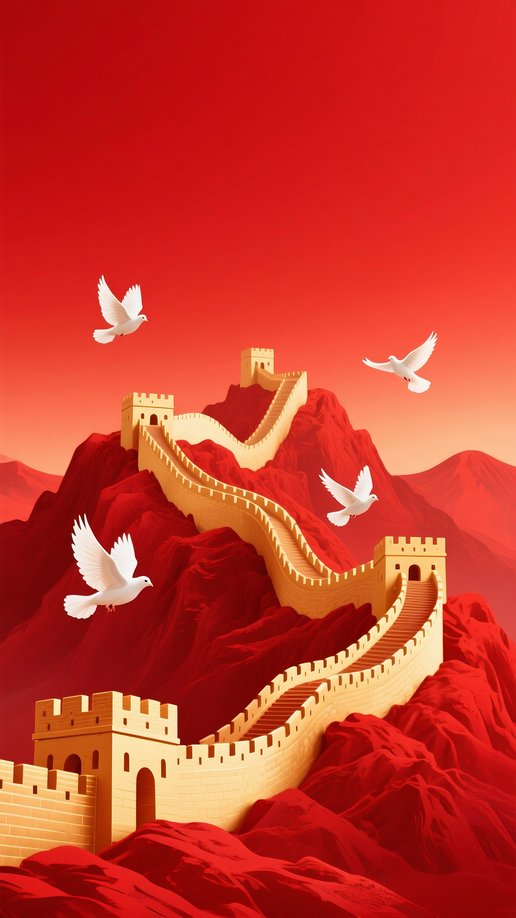 红色渐变背景金色长城