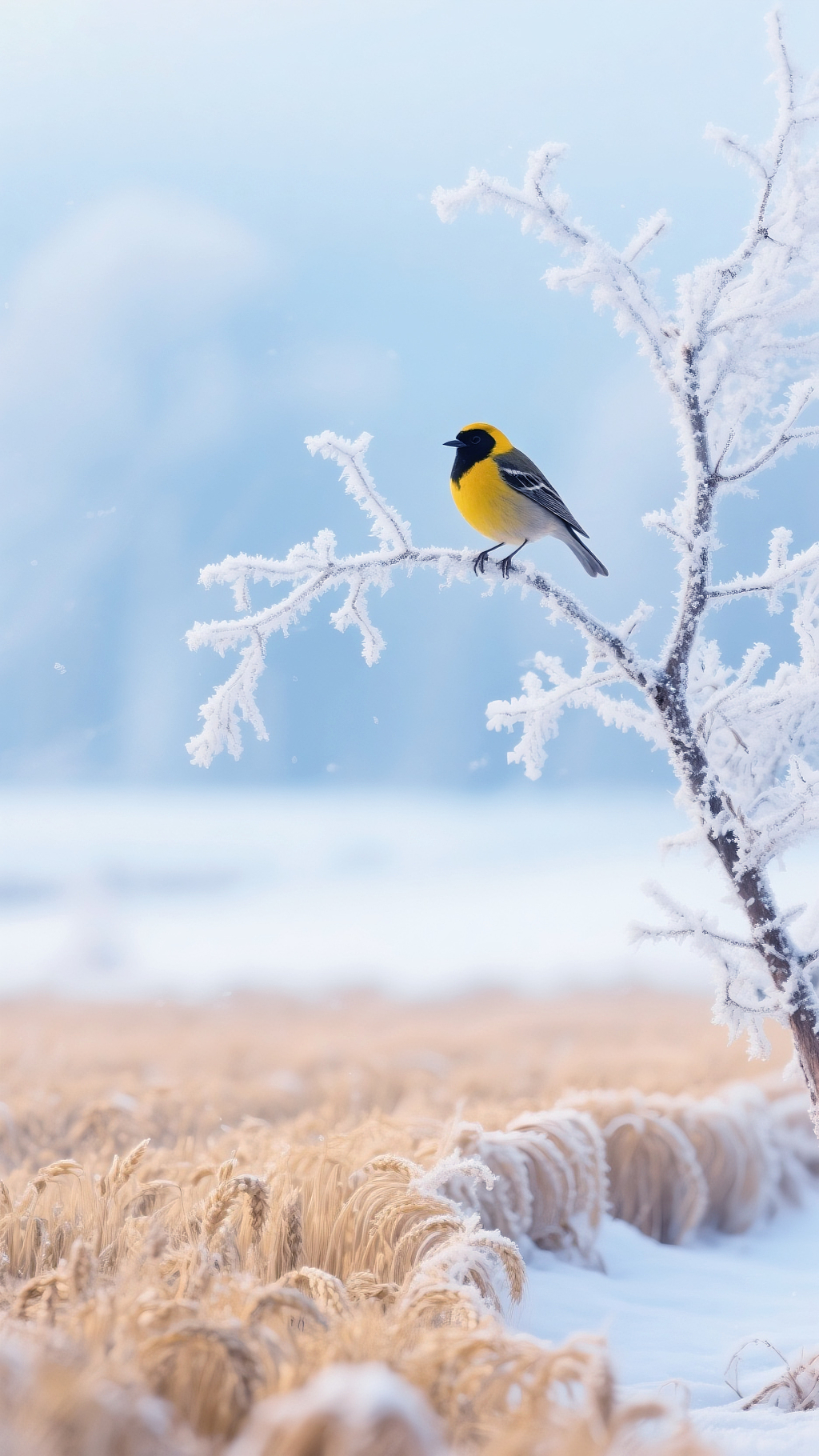 冬日霜花小鸟霜降二十四节气