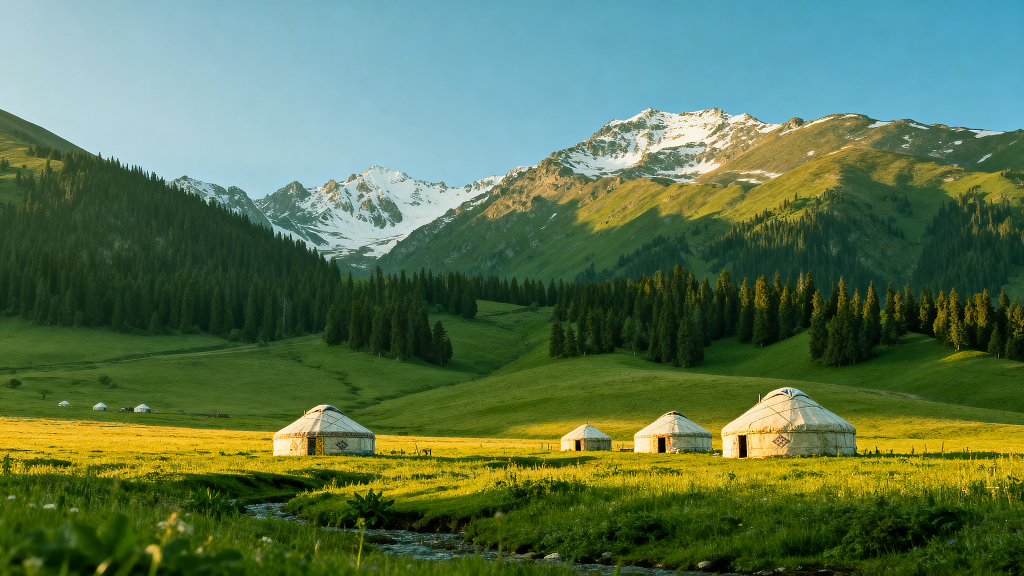 草原山地民族毡房