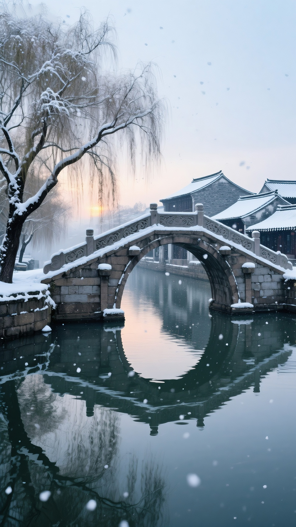 小雪黄昏古石桥二十四节气背景图