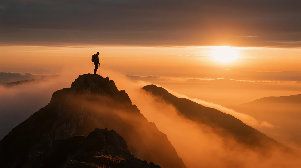 为2026年新目标而登顶的奋斗者剪影