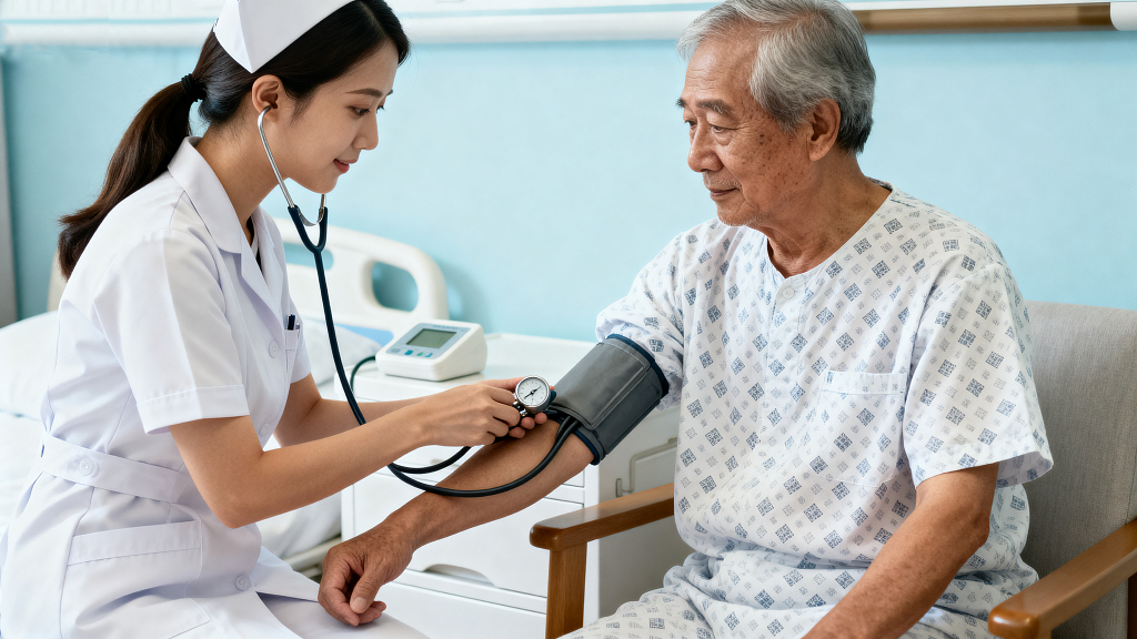 高血压护士在给老人量血压高血压日
