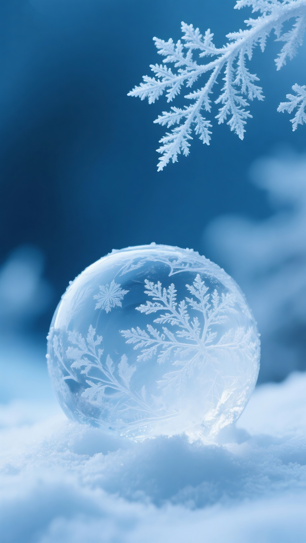 蓝调背景圆形冰晶体二十四节气度图小雪霜降