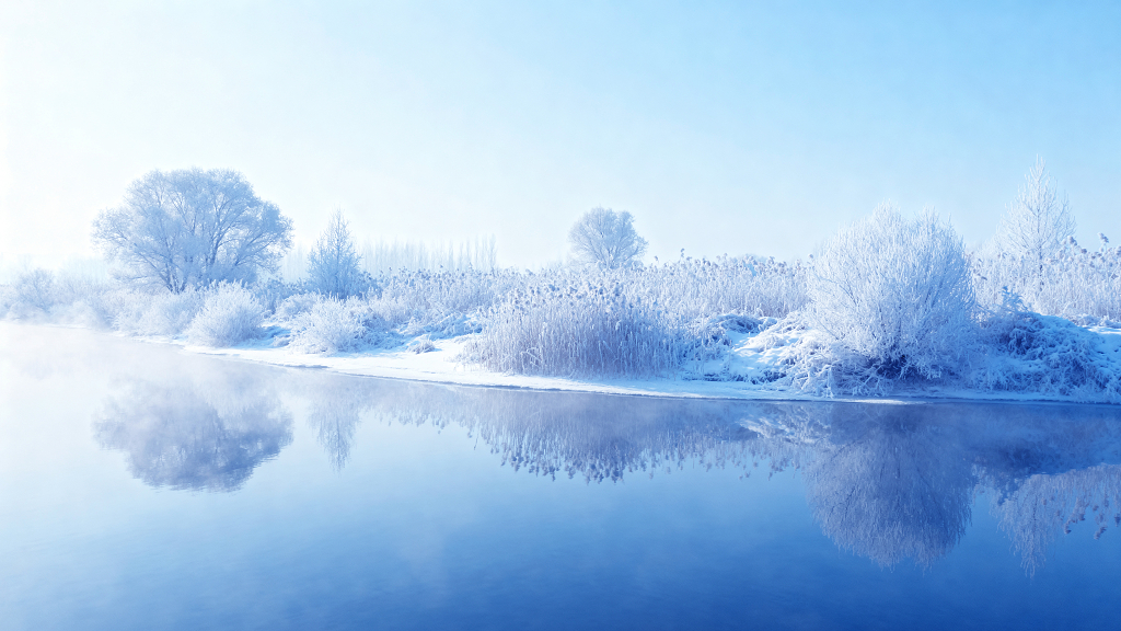 冬日河湾雾凇景观二十四节气底图霜降小雪