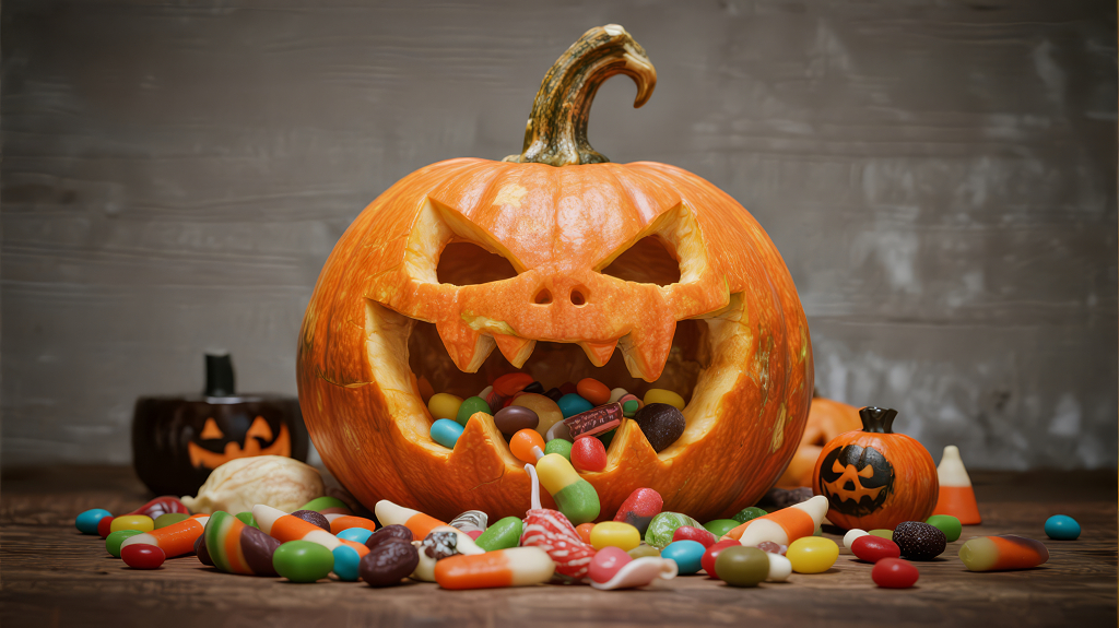 万圣节南瓜糖果搞怪派对美食背景
