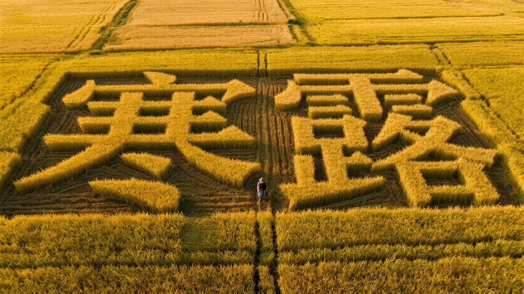 寒露节气稻田画大地艺术丰收壮观背景