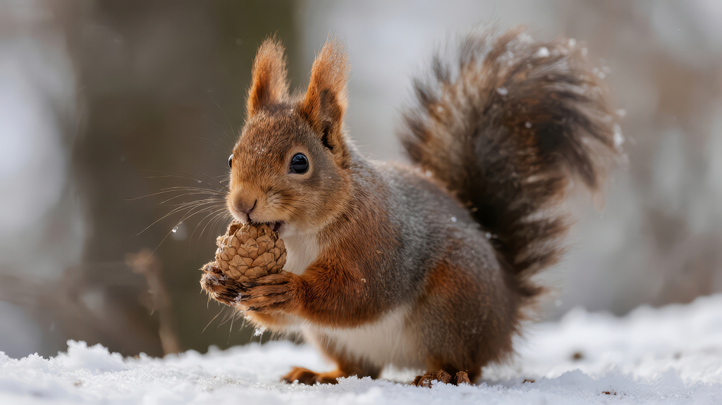 立冬松鼠雪地觅食可爱治愈背景