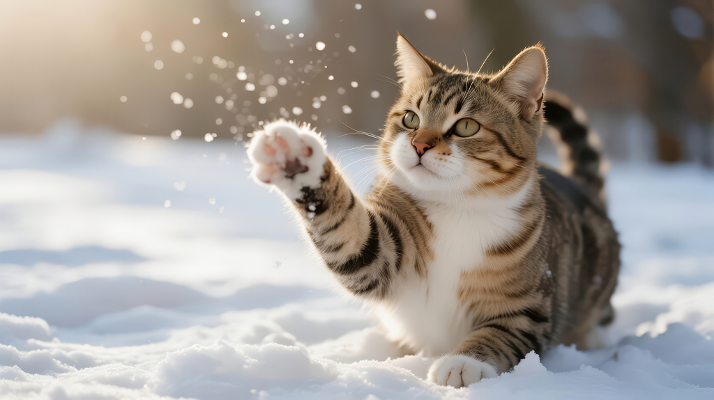 立冬猫咪雪地玩雪可爱治愈背景图