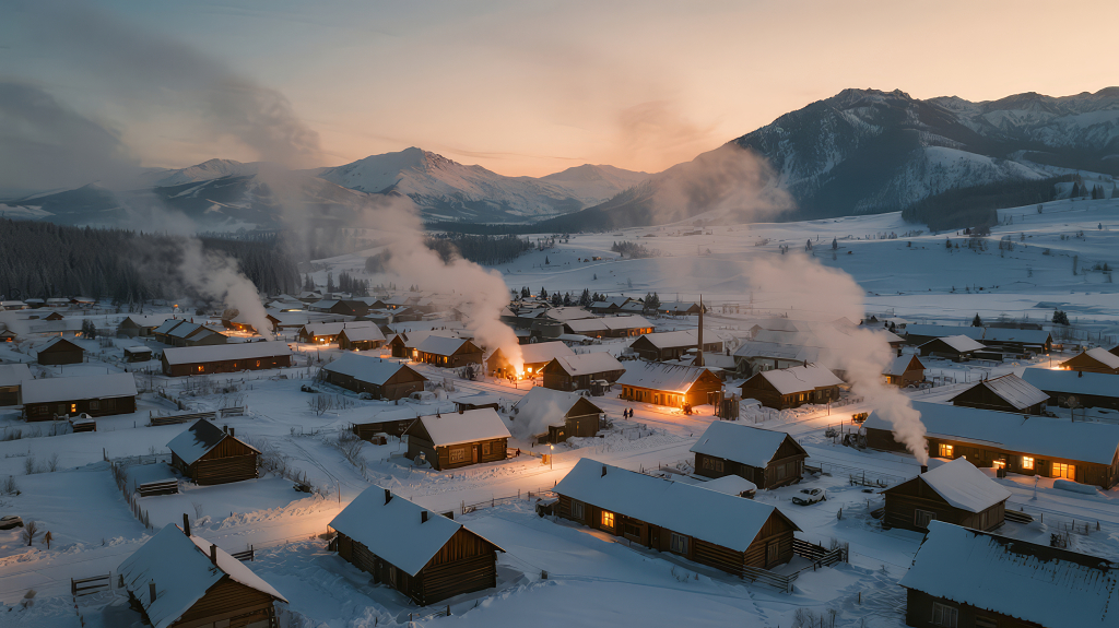 冬至雪山村庄的宁静治愈航拍背景