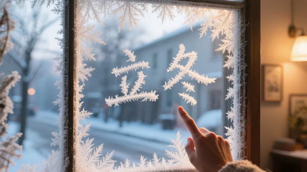 立冬节气窗户冰花写字的温馨背景