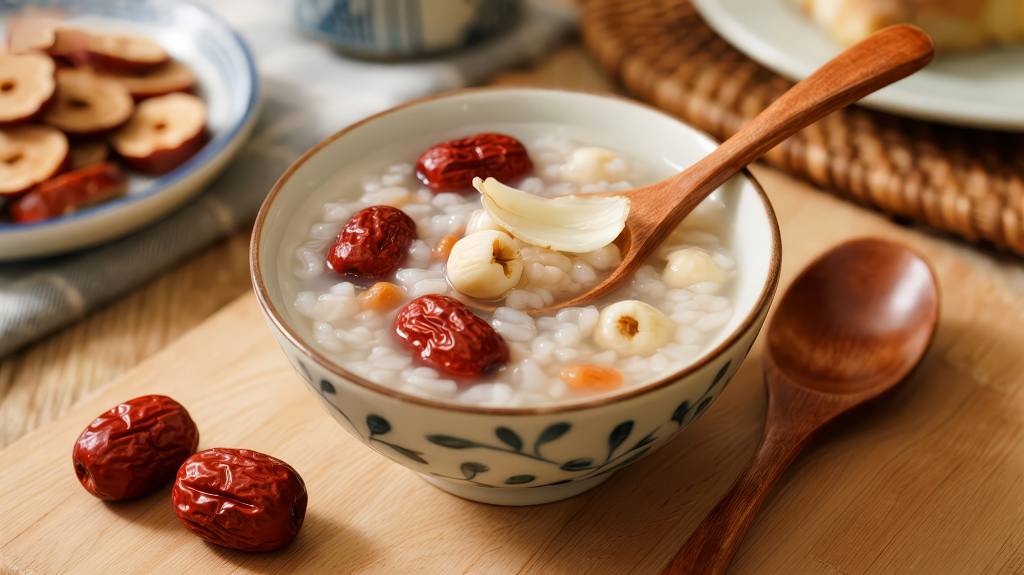 秋冬红枣莲子粥养生健康美食背景