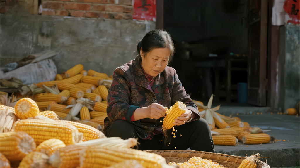 秋季丰收农妇辛勤劳作的治愈背景