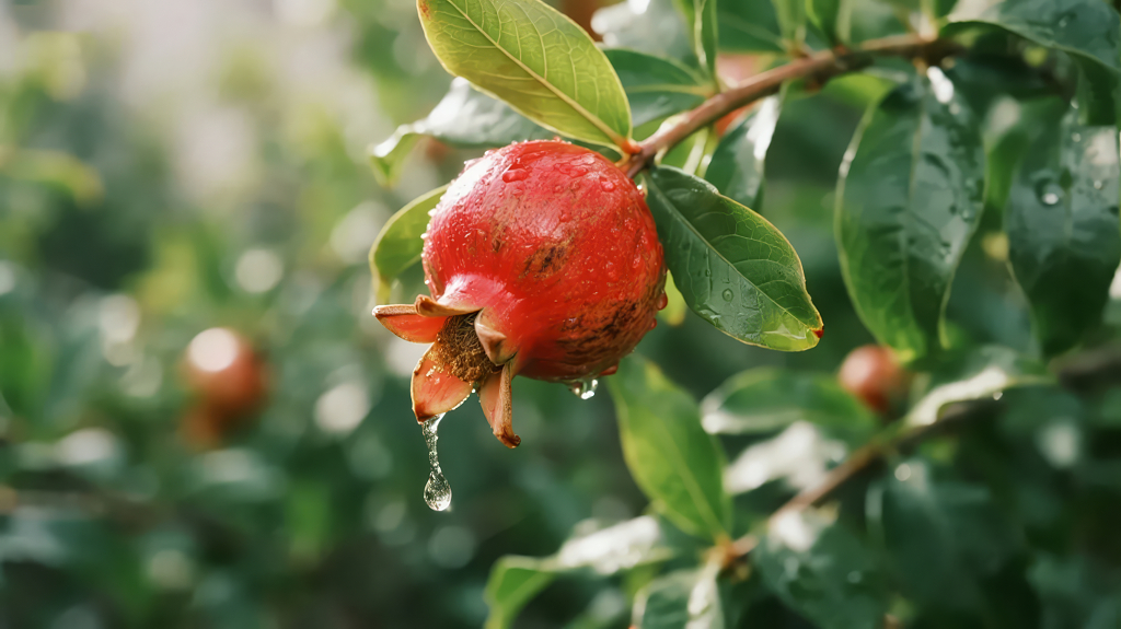 中秋国庆节雨后石榴的丰收喜悦与生机
