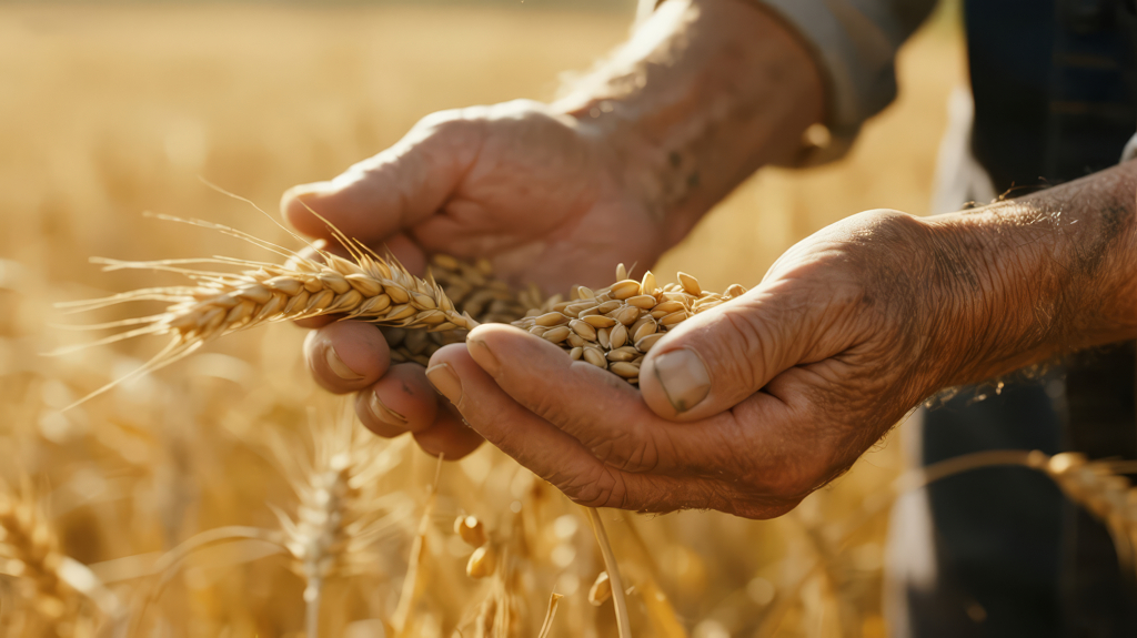秋收农民手捧麦穗的丰收喜悦背景