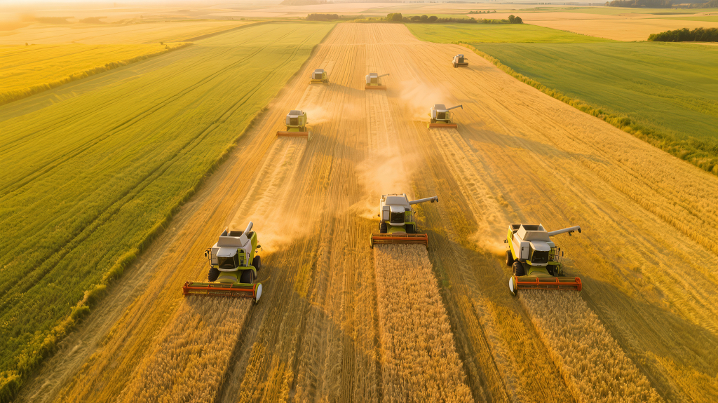 农业收割机麦田现代化丰收航拍背景