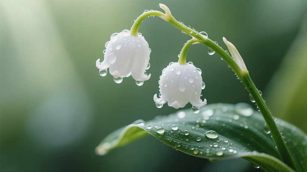 微距摄影风格单朵白色铃兰花电脑壁纸