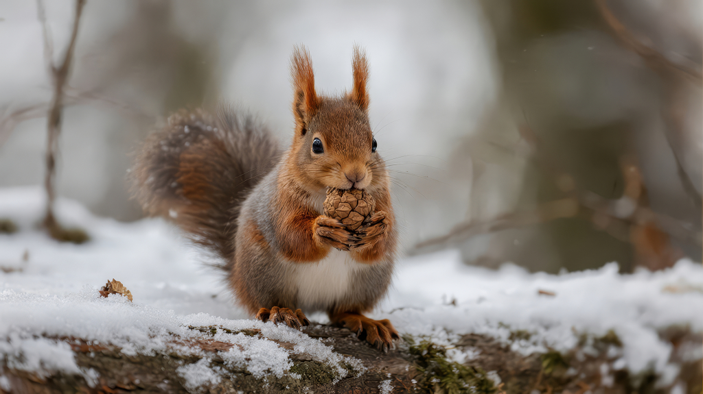 立冬松鼠雪地觅食可爱治愈背景