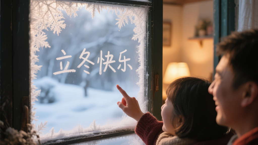 立冬快乐冰花窗户写字治愈背景图
