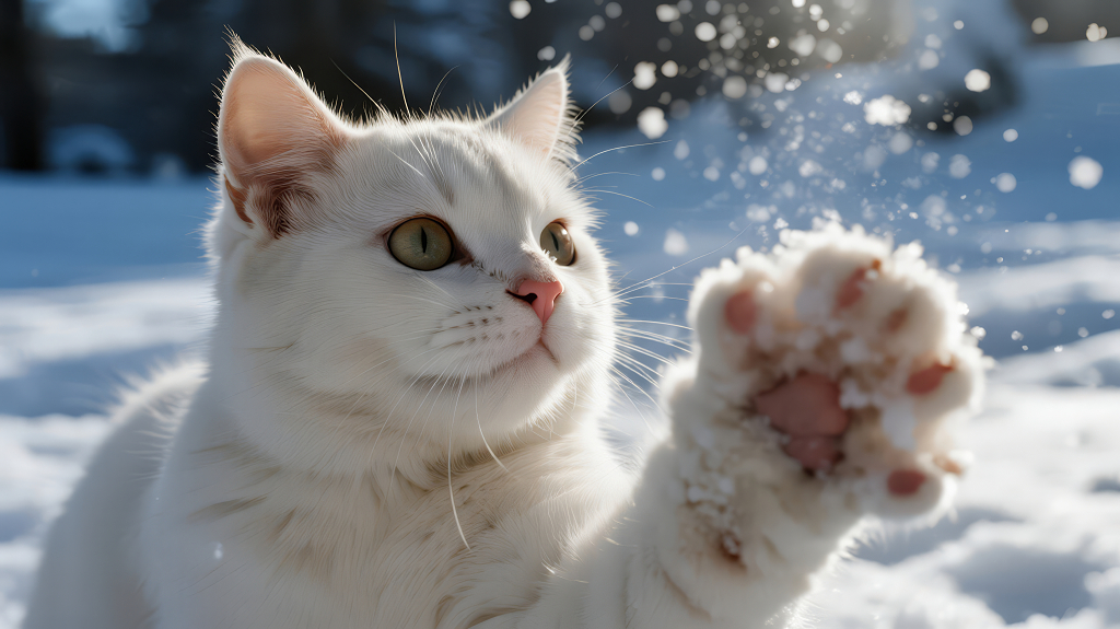 立冬猫咪雪地玩雪可爱治愈背景图