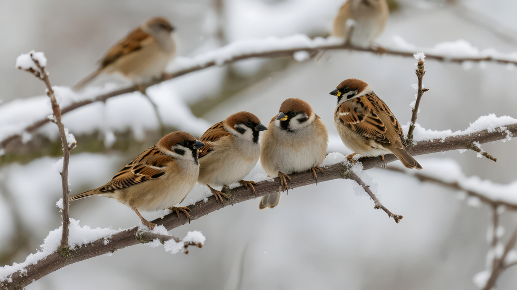立冬麻雀雪中树枝治愈意境背景