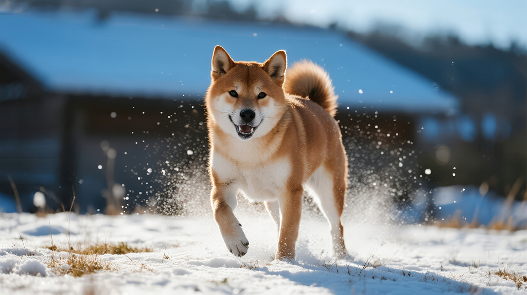 立冬柴犬雪地奔跑的快乐治愈背景