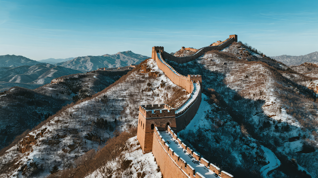 冬至长城雪景磅礴史诗感航拍背景