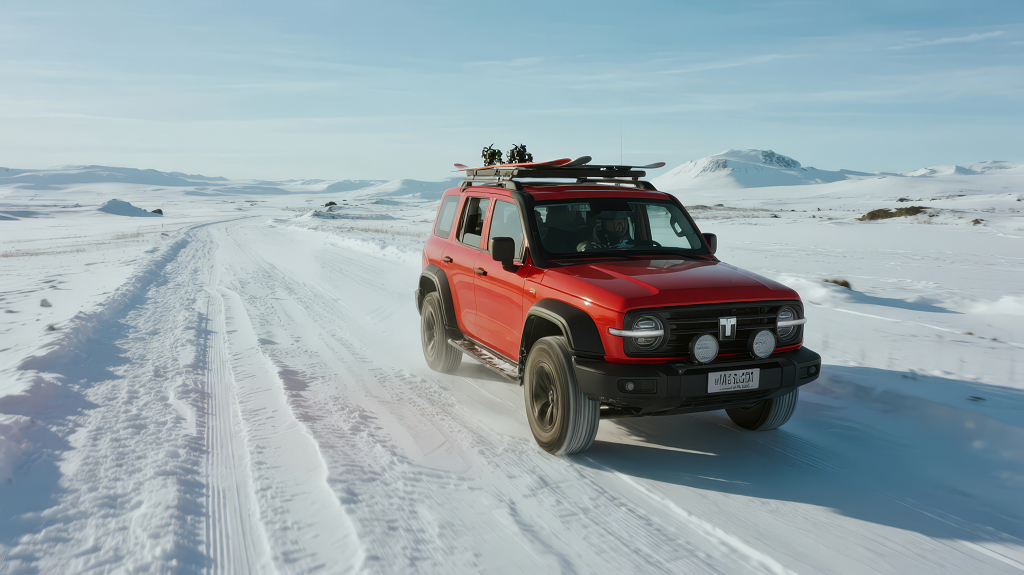 冬季越野车雪山自由探险广告背景