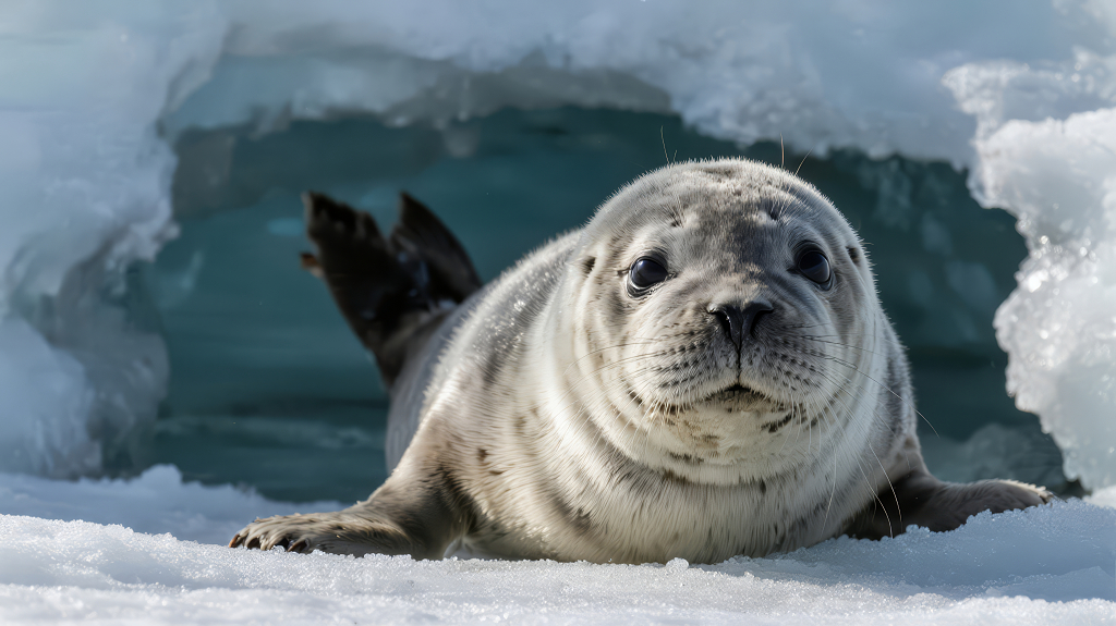 冬至海豹冰洞探头的可爱治愈背景