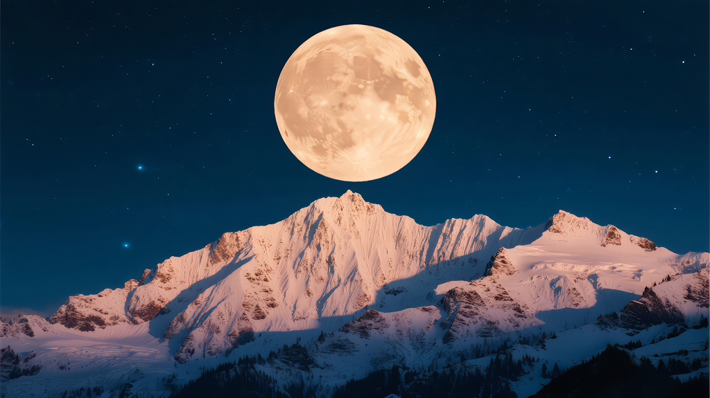 中秋节雪山皓月的壮丽唯美背景