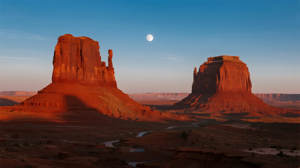 中秋节戈壁山谷月夜壮丽唯美背景