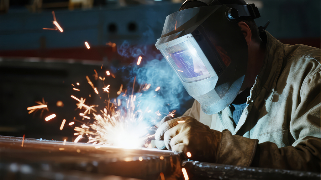 制造业电焊工匠专注工作的工业背景