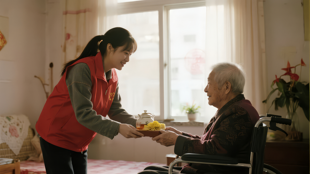重阳节志愿者关爱独居老人的公益背景