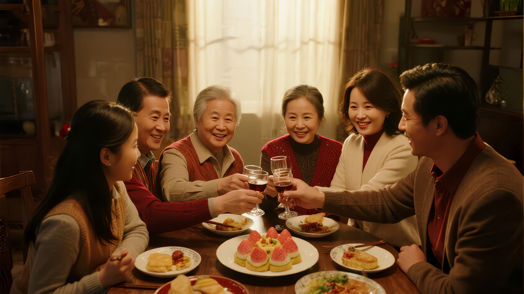 春节重阳节三代同堂温馨团圆饭背景