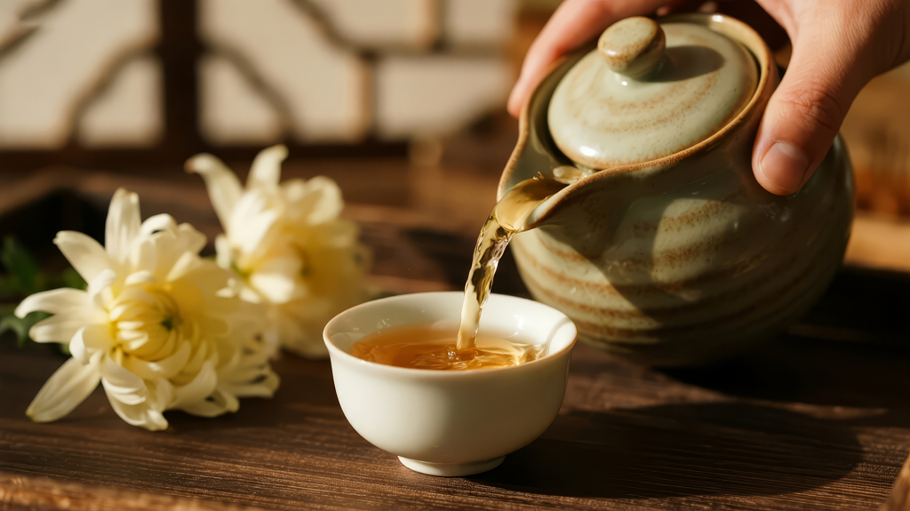 重阳节品菊花茶的禅意养生背景
