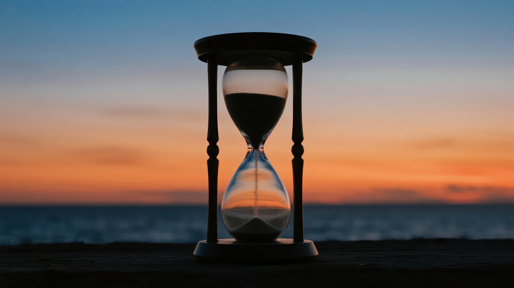 2025年末夕阳下沙漏寓意珍惜时间